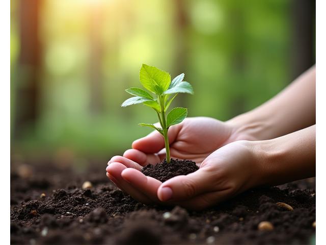 Main plantant un jeune arbre, symbole de la durabilité