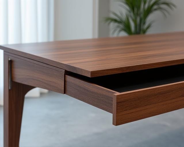 Bureau de designer en noyer avec des lignes épurées