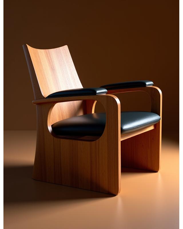 Chaise en bois courbé avec accoudoirs en cuir