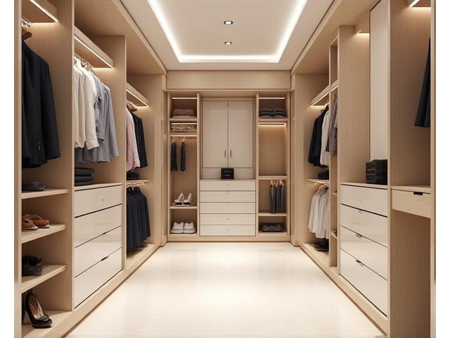 Dressing sur mesure en bois clair et finitions laquées